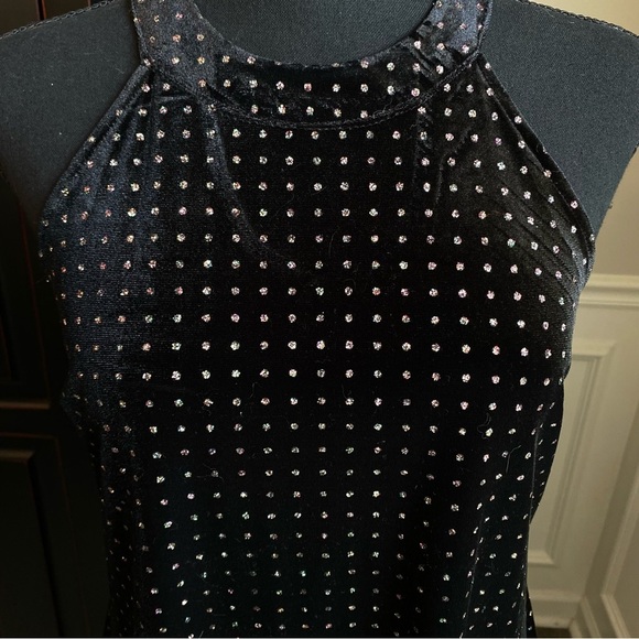 Candie’s Black Velvet Multi Color Glitter Dots Halter Mini Dress Size Small NWT - Picture 2 of 10